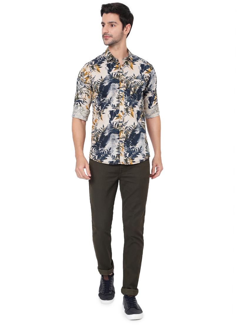 green cotton flat front casual trousers - 18330062 - Zoom Image - 4