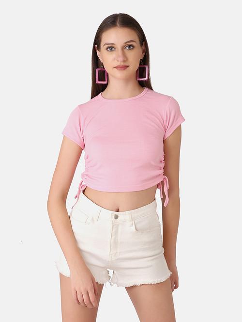 pink cotton blend crop top - 18330070 - Standard Image - 1