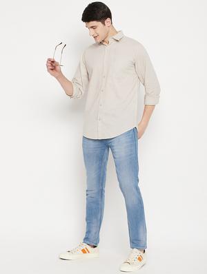beige solid casual shirt - 18330390 - Standard Image - 4