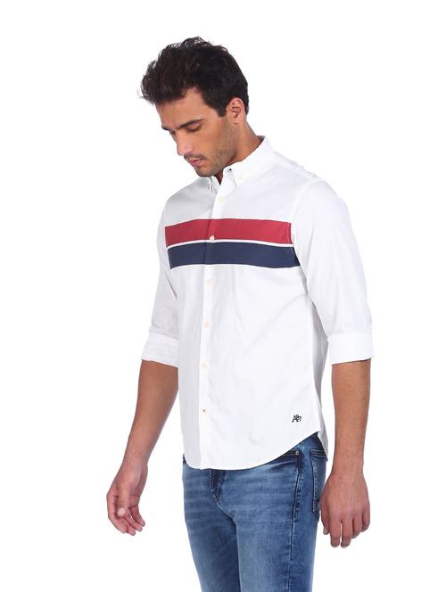 white color block casual shirt - 18331064 - Standard Image - 1