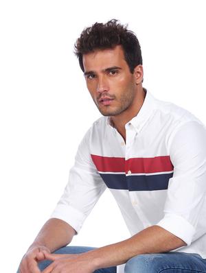 white color block casual shirt - 18331064 - Standard Image - 4
