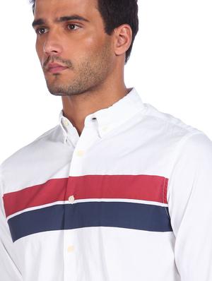 white color block casual shirt - 18331064 - Standard Image - 6