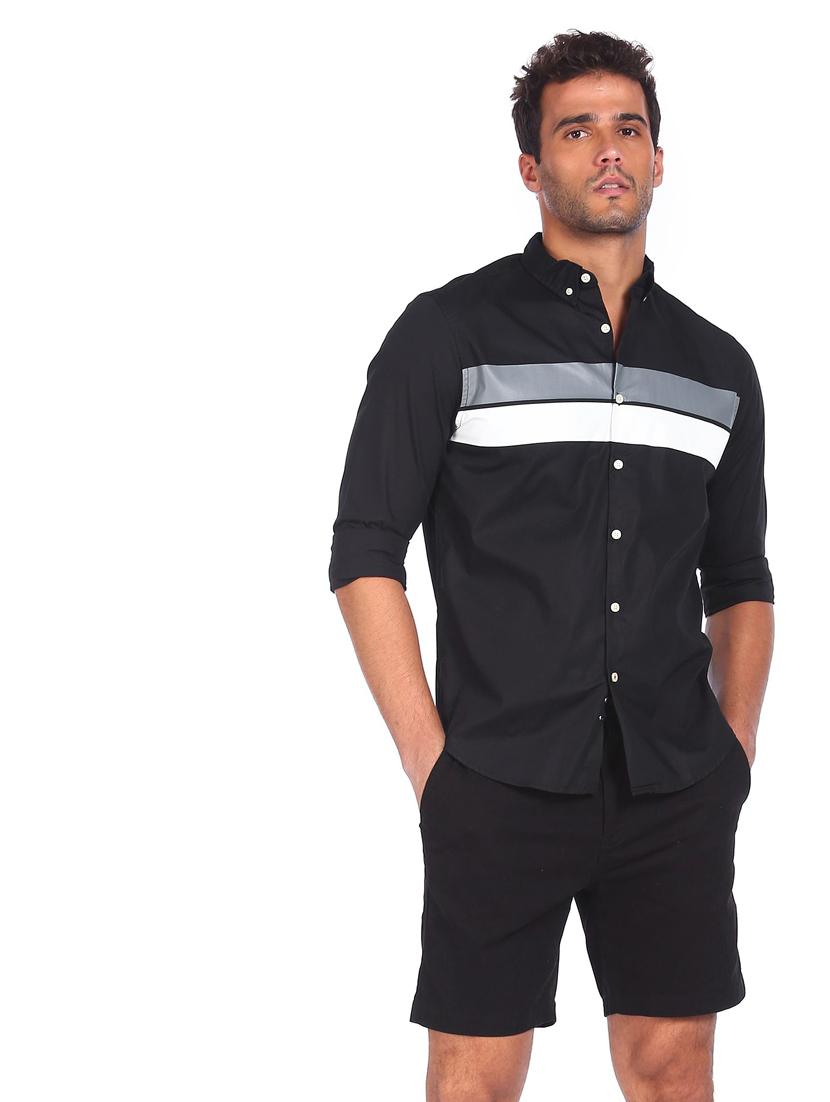 black color block casual shirt - 18331065 - Zoom Image - 1