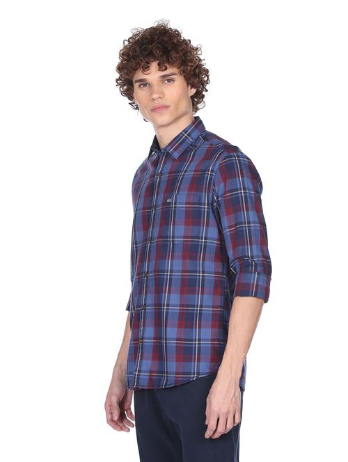 blue cotton checked casual shirt - 18331171 - Standard Image - 1