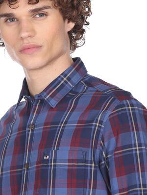 blue cotton checked casual shirt - 18331171 - Standard Image - 5