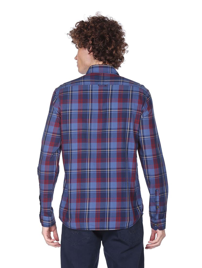 blue cotton checked casual shirt - 18331171 - Zoom Image - 2