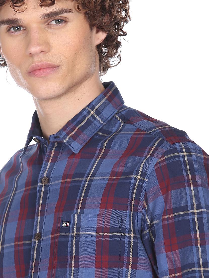 blue cotton checked casual shirt - 18331171 - Zoom Image - 5
