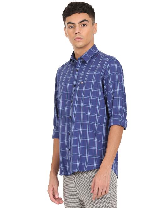 blue cotton checked casual shirt - 18331232 - Standard Image - 1