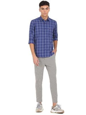 blue cotton checked casual shirt - 18331232 - Standard Image - 3