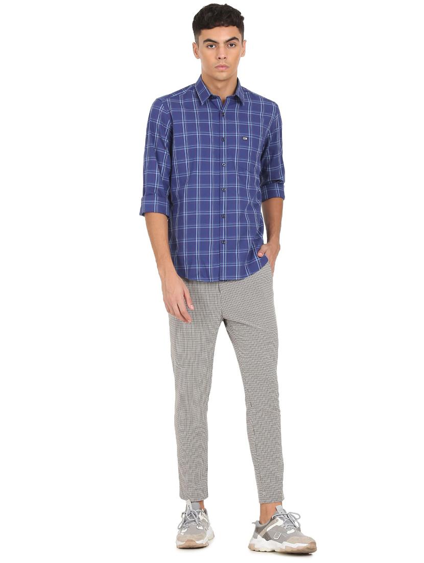 blue cotton checked casual shirt - 18331232 - Zoom Image - 3