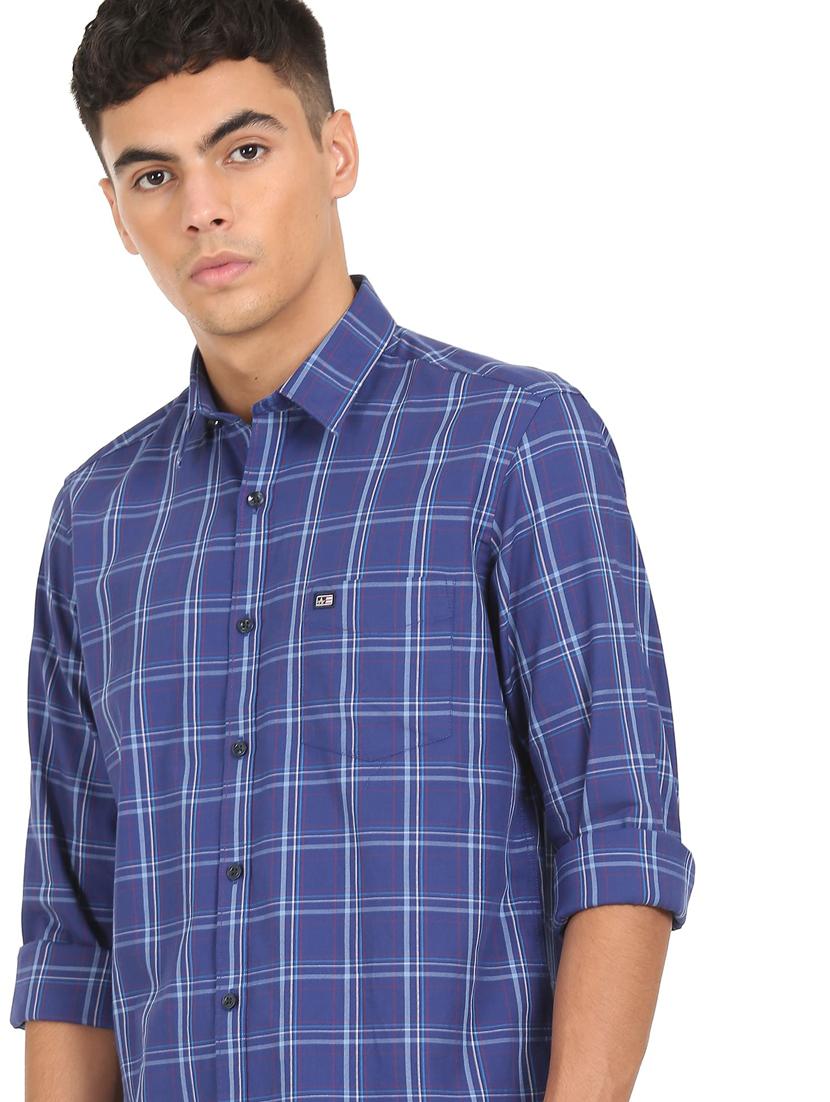 blue cotton checked casual shirt - 18331232 - Zoom Image - 4