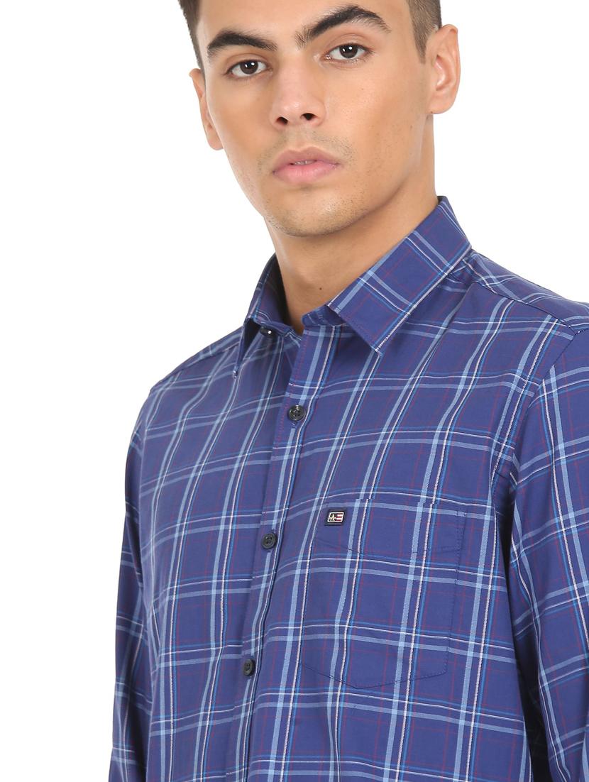 blue cotton checked casual shirt - 18331232 - Zoom Image - 5