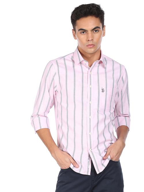 pink striped casual shirt - 18331851 - Very Small Image - 1
