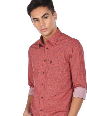 orange printed casual shirt - 18331874 - Standard Image - 2