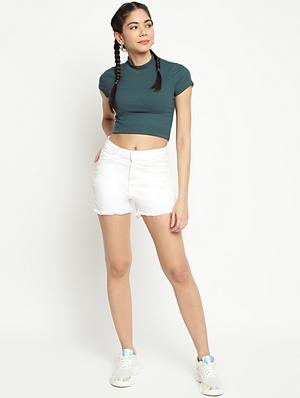 solid denim shorts - 18332304 - Standard Image - 4