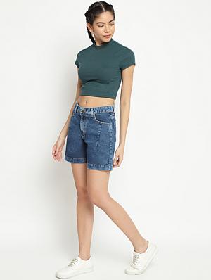 mid rise washed denim shorts - 18332305 - Standard Image - 4
