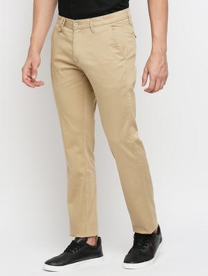 beige solid chinos casual trouser - 18333411 - Standard Image - 2