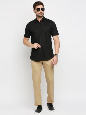 beige solid chinos casual trouser - 18333411 - Standard Image - 4