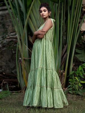 tie knot sleeved printed flared dress - 18333847 - Standard Image - 2