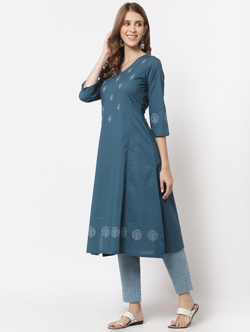 blue cotton kurta pant set - 18333904 - Zoom Image - 2