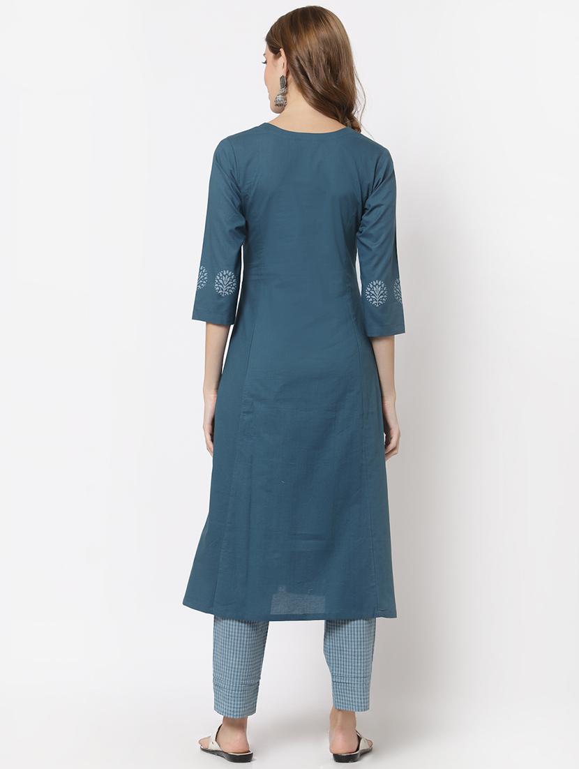 blue cotton kurta pant set - 18333904 - Zoom Image - 3