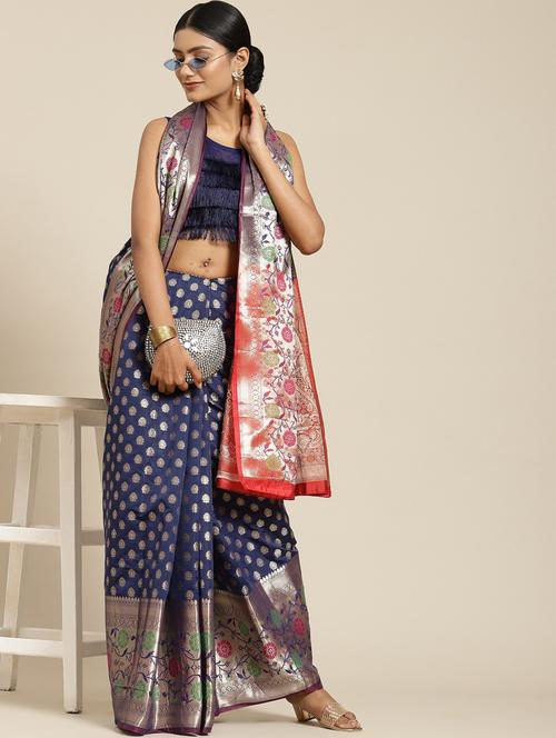 ethnic motifs woven saree with blouse - 18334101 - Standard Image - 1
