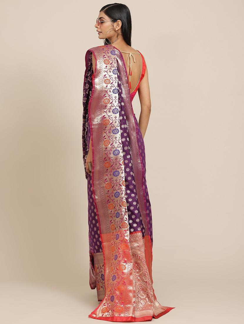 ethnic motifs woven saree with blouse - 18334103 - Zoom Image - 2