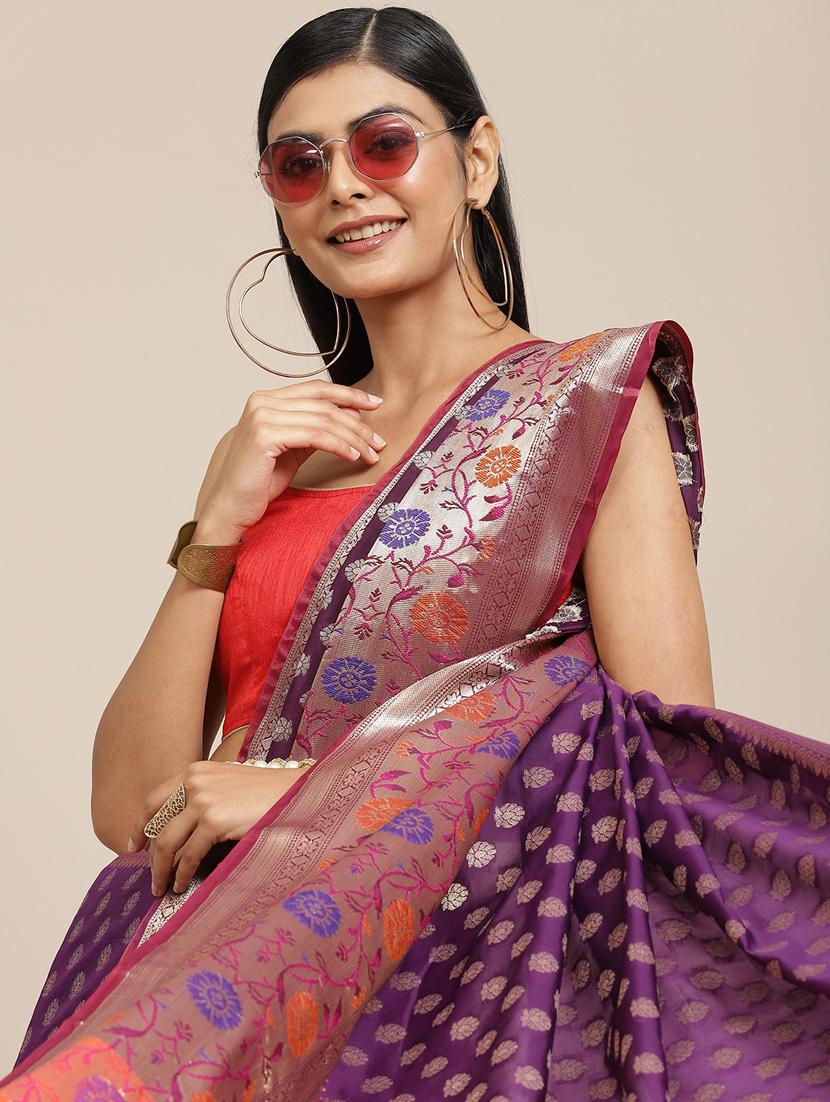 ethnic motifs woven saree with blouse - 18334103 - Zoom Image - 3