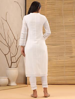 white cotton straight kurta - 18334432 - Standard Image - 3