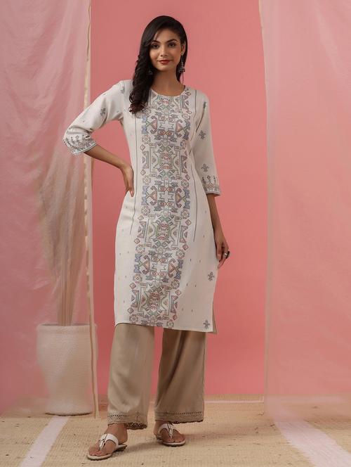 offwhite rayon straight kurta - 18334436 - Very Small Image - 1
