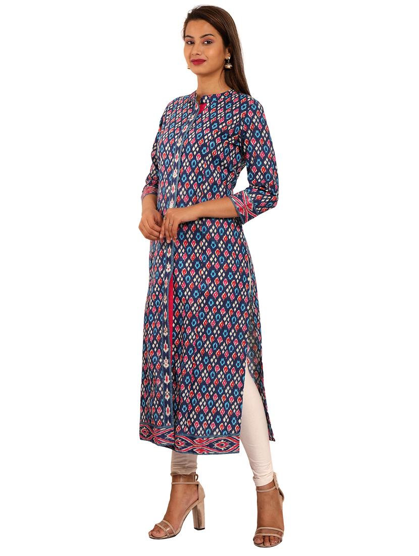 ikat print straight kurta - 18334439 - Zoom Image - 2