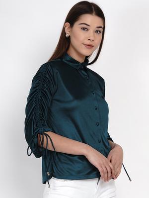 tie knot sleeved solid shirt - 18334771 - Standard Image - 2