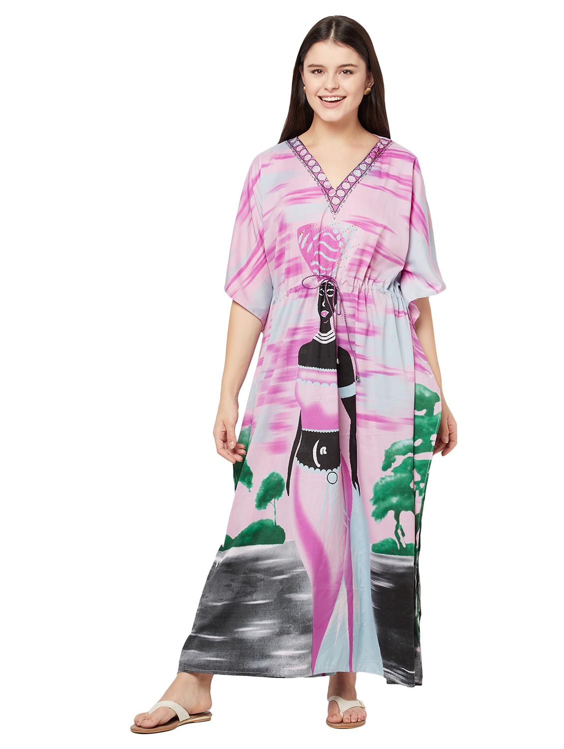 v-neck printed kaftan maxi dress - 18334776 - Zoom Image - 1