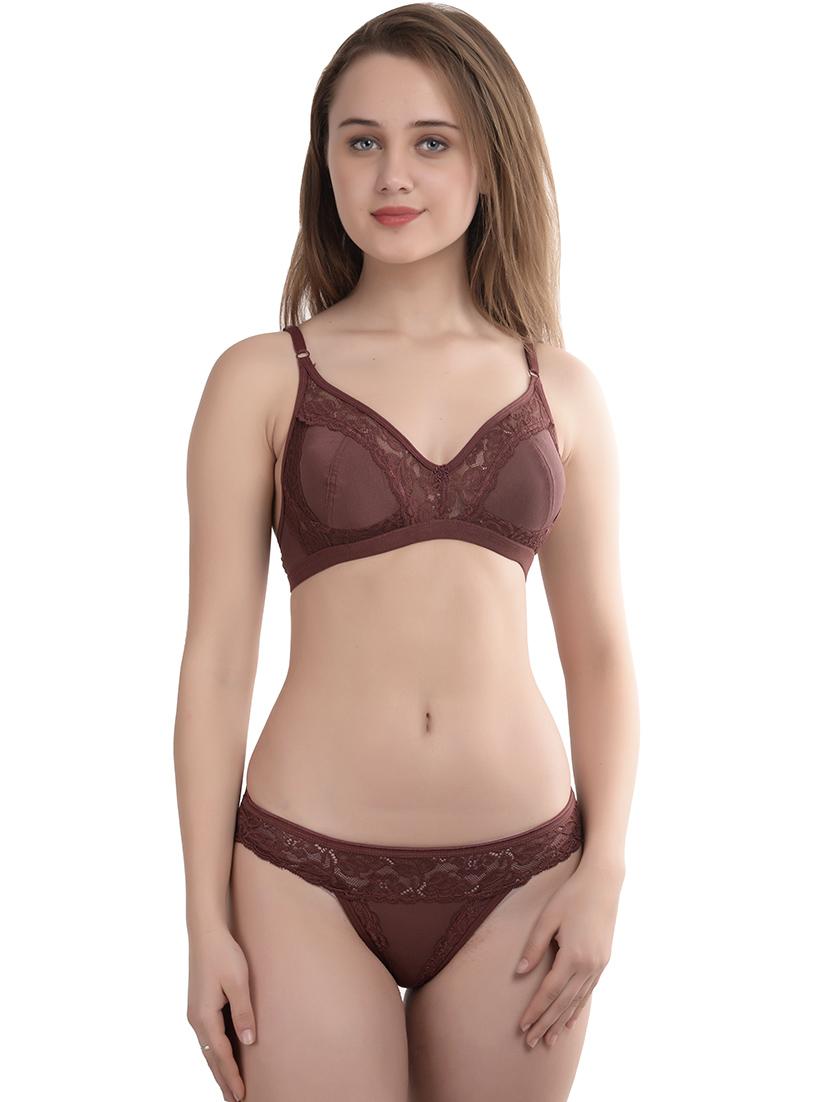 maroon laced bra and panty set - 18335789 - Zoom Image - 1