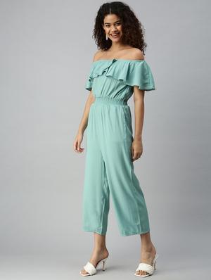 off shoulder solid full leg jumpsuit - 18336946 - Standard Image - 3