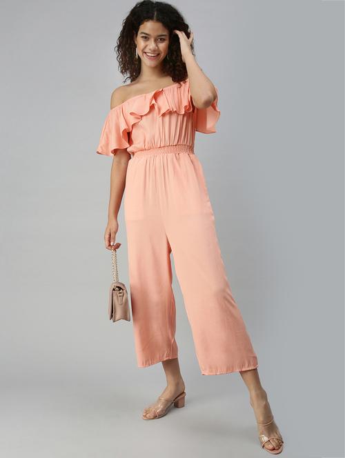off shoulder solid full leg jumpsuit - 18336947 - Standard Image - 1