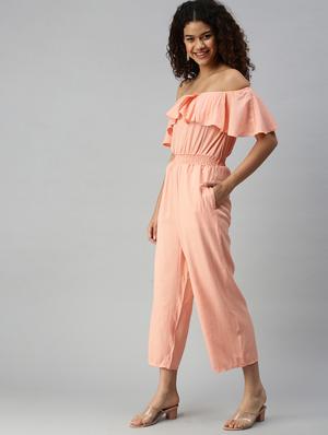 off shoulder solid full leg jumpsuit - 18336947 - Standard Image - 3
