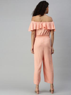 off shoulder solid full leg jumpsuit - 18336947 - Standard Image - 4