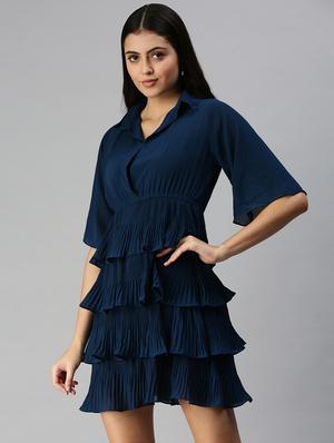 bell sleeved solid tiered dress - 18337313 - Standard Image - 2