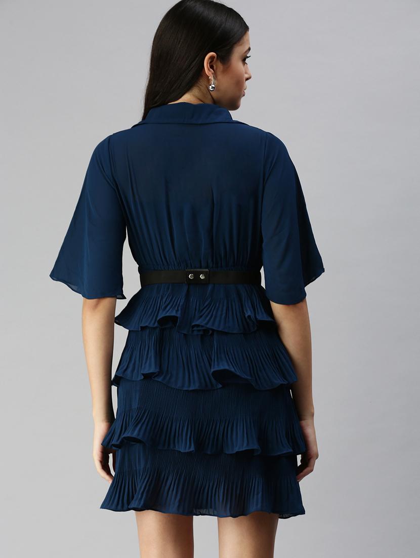 bell sleeved solid tiered dress - 18337313 - Zoom Image - 3