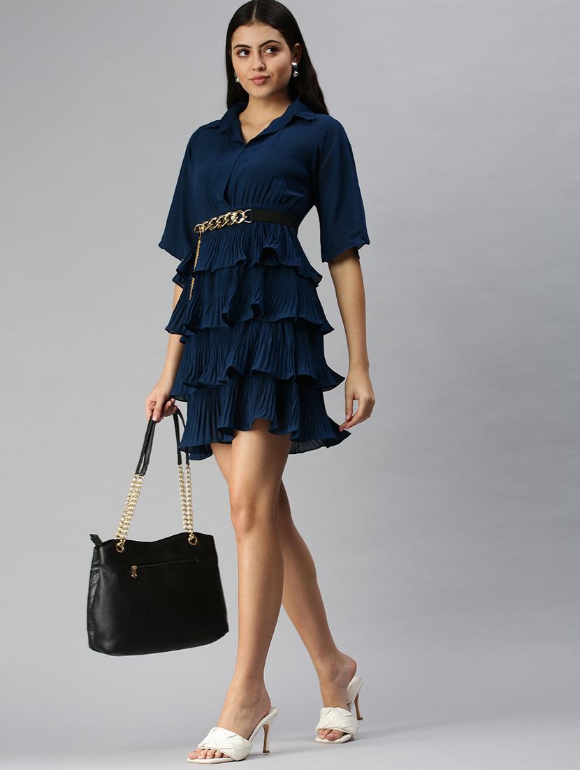bell sleeved solid tiered dress - 18337313 - Zoom Image - 4