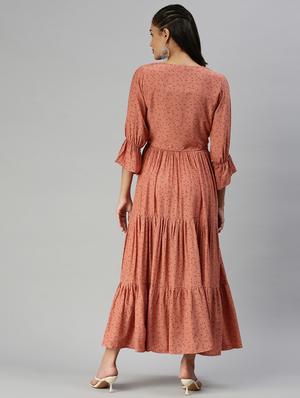 tie front printed flared dress - 18337316 - Standard Image - 4