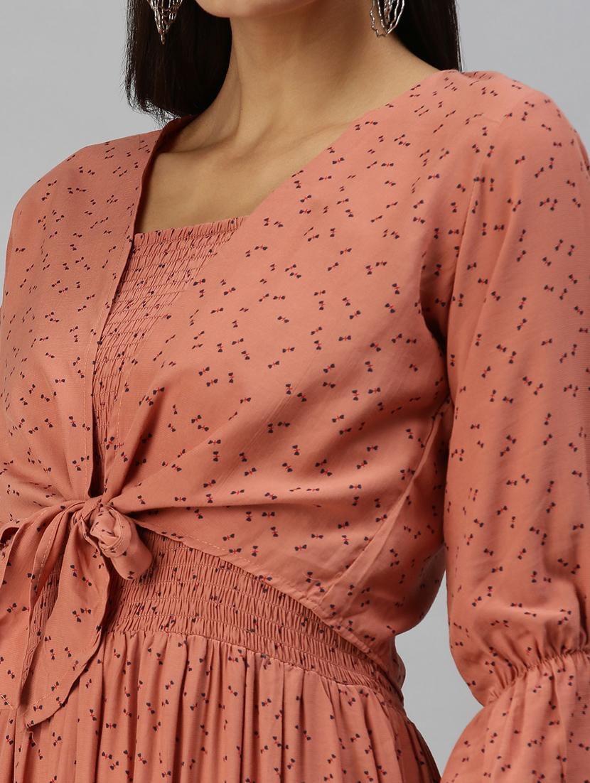 tie front printed flared dress - 18337316 - Zoom Image - 5