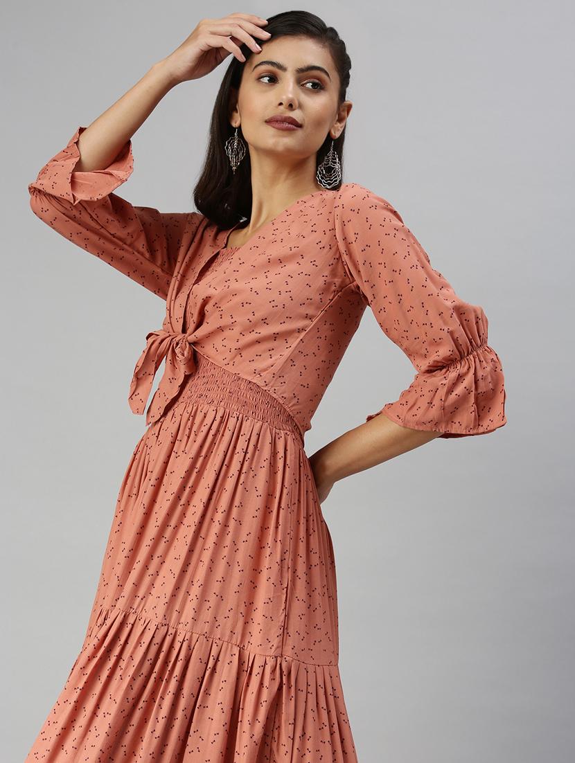 tie front printed flared dress - 18337316 - Zoom Image - 6