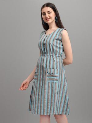 v-neck striped a-line dress - 18337602 - Standard Image - 2