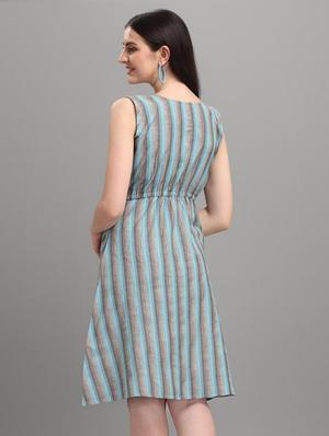 v-neck striped a-line dress - 18337602 - Standard Image - 3
