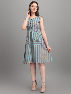v-neck striped a-line dress - 18337602 - Standard Image - 4