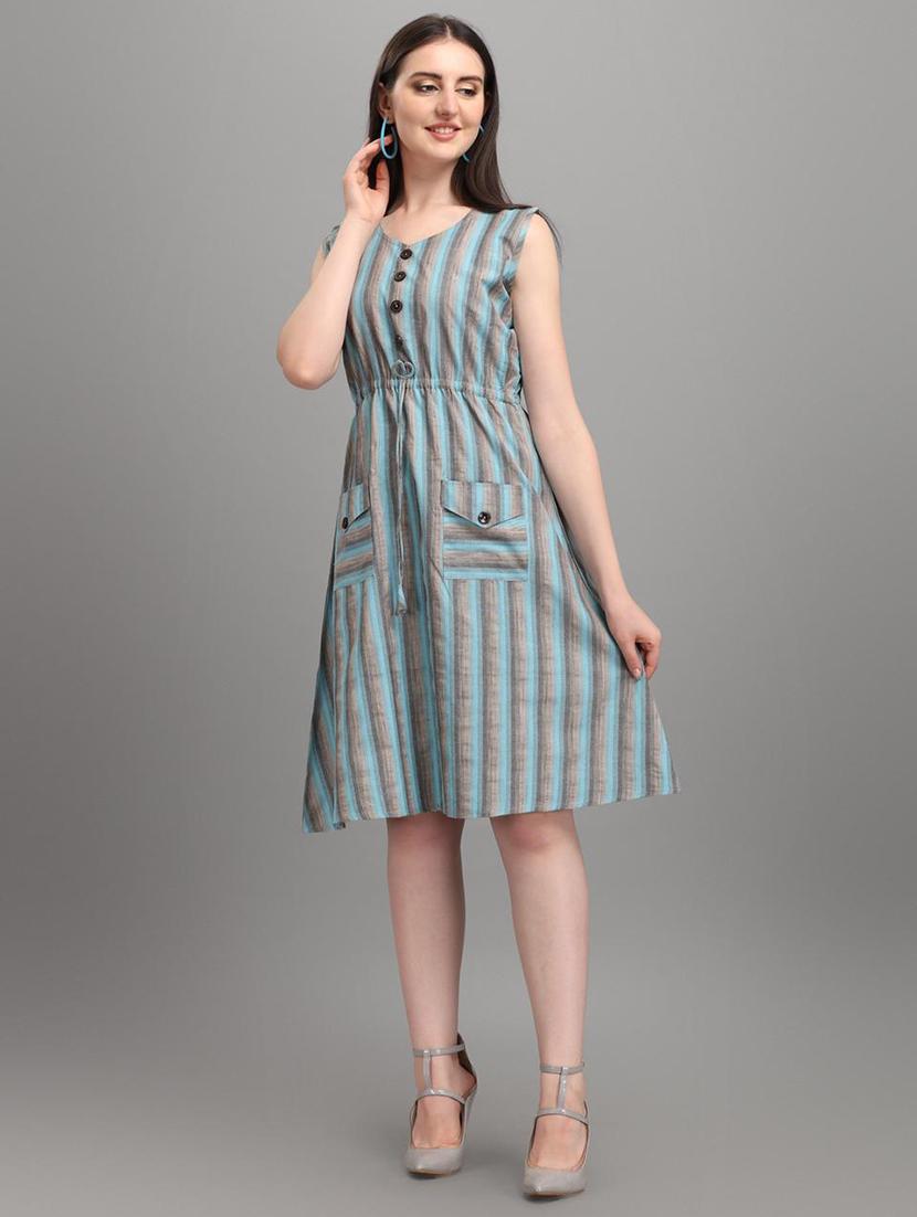 v-neck striped a-line dress - 18337602 - Zoom Image - 4