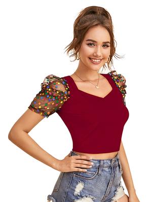 puff sleeved crop top - 18337656 - Standard Image - 2