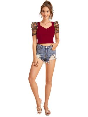 puff sleeved crop top - 18337656 - Standard Image - 3